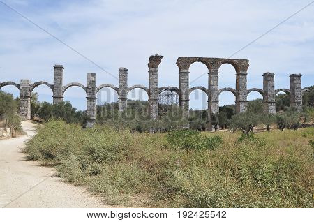 ruins of \queduct on island Levos in Greece
