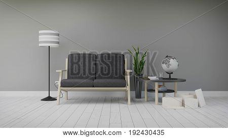 Black and white living room : 3D Rendering