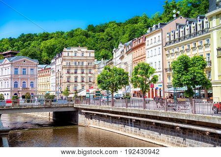 Tepla River Embankment. Karlovy Vary Czech Republic.