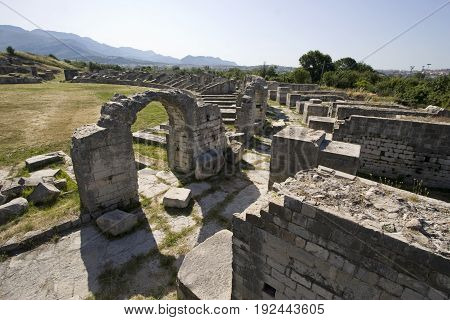 Ruins of ancient roman town Salona near town Split in Croatia
