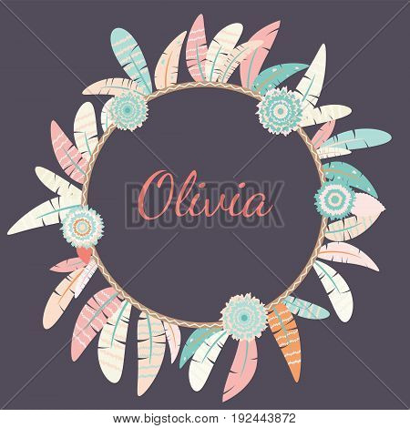 Baby anouncement with feathers. Perfect for kids nursery design