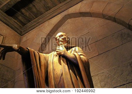 Osaka, Japan - Apr 25, 2017: Statue in The Wizarding World of Harry Potter in Universal Studios Japan. Universal Studios Japan is a theme park in Osaka, Japan.Hogwarts Castle