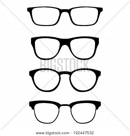 Set of glasses. Vector glasses model icons. Sunglasses isolated on white background. Silhouettes. Various shapes - stock illustration.