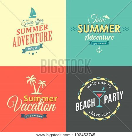 Beach  retro colorful labels set eps 8