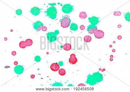 Abstract two-color red green ink splash. Ink blots. Elements of design. The water-soluble ink on white paper Leste. Abstractionism