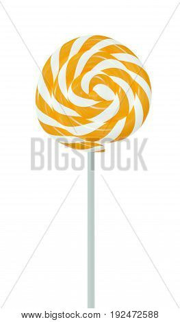 Orange and white spiral lollipop isolated on white background. 3d image