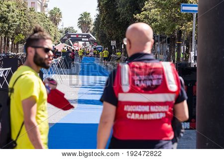 Pescara Italy - June 18 2017: Jury and Security blurred at Pescara's Ironman 70.3