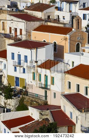 View of Ioulida village on Kea island in Greece.