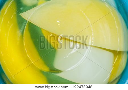 fruit various jelly mix on a blue plate