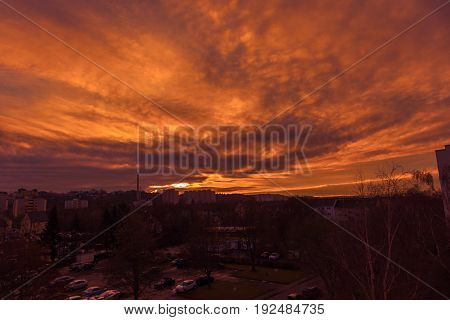 a strong colourful and cloudy sundown in Germany