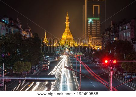 Sule pagoda the ancient pagoda located at the centre of Yangon township of Myanmar.