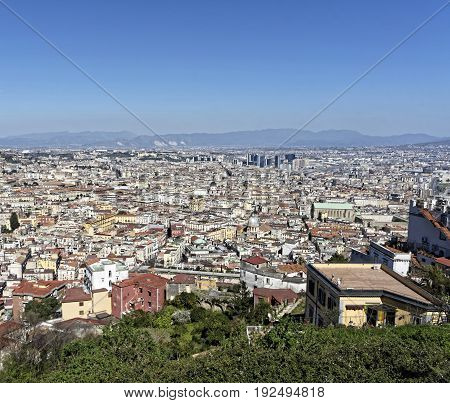 aerialview of naples take from certosa , italy