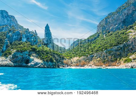 Cala Goloritze seen from the water. Sardinia Italy
