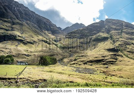 Amazing scottish landscape at Achnambeithach in Glencoe, Highlands, Scotland