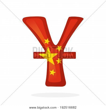 Vector illustration. Sign of yuan in national flag colors with one line. Symbol of world currencies