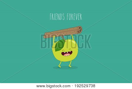 flat cute and funny green apple fruit set in various emotion and face in blue background for kids children company business and organization