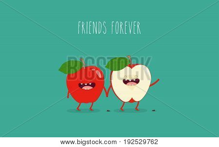 flat cute and funny green apple fruit set in various emotion and face in blue background for kids children company business and organization