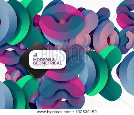 Abstract color geometric round shapes on white - elements with shadow, colorful composition