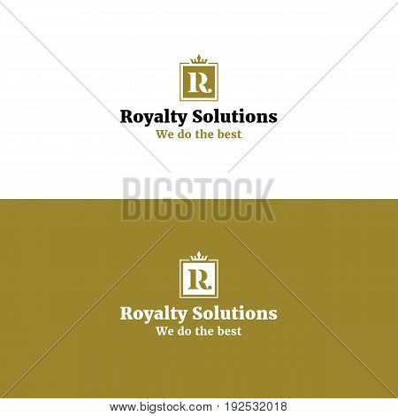 Royal abstract R letter logo with crown. Golden color luxurious vector symbol for beauty product line