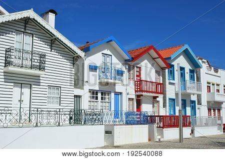 Striped Colored Houses, Costa Nova, Beira Litoral, Portugal, Europe