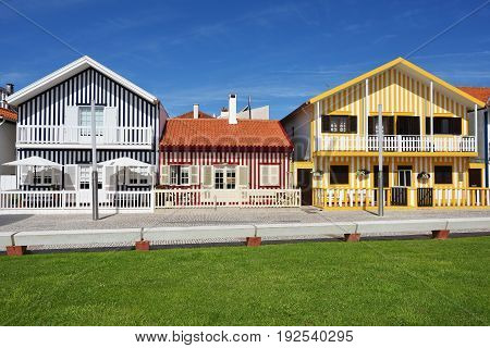 Striped Colored Houses, Costa Nova, Beira Litoral, Portugal, Europe