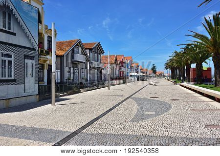 Striped Colored Houses, Costa Nova, Beira Litoral, Portugal, Europe