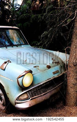 Osaka, Japan - May 19, 2017: The Ford Anglia in the Wizarding World of Harry Potter in Universal Studios Japan. Universal Studios Japan is a theme park in Osaka, Japan.Weasley Car Harry Potter