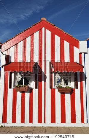 Striped Colored Houses, Costa Nova, Beira Litoral, Portugal, Europe