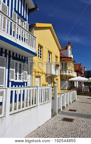 Striped Colored Houses, Costa Nova, Beira Litoral, Portugal, Europe