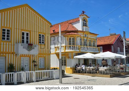 Striped Colored Houses, Costa Nova, Beira Litoral, Portugal, Europe