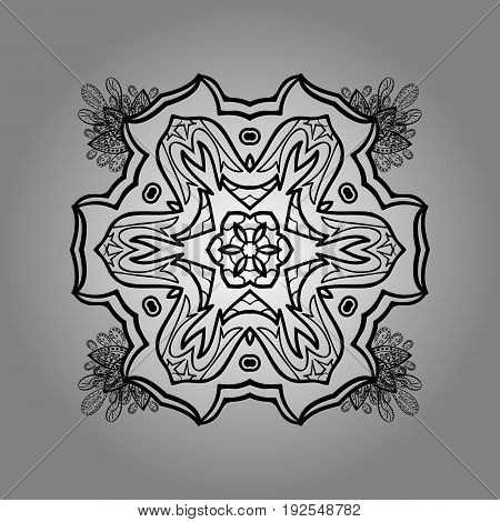 Symbol holiday New Year celebration vector dim pattern with dim elements. Christmas black snowflake. Winter snow texture sketch. Dim snowflakes on gray background.