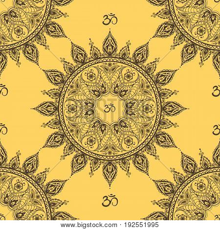 Ornamental ethnic mandala seamless pattern, stock vector illustration