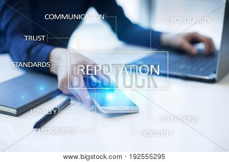 Reputation and customer relationship business cocnept on virtual screen