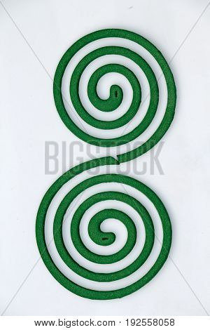Mosquito coil close-up, two mosquito repellent coils