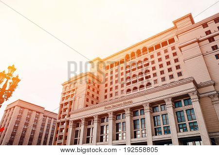 Moscow, Russia- June 12, 2017: Building of Four Seasons Hotel Moscow 5 stars