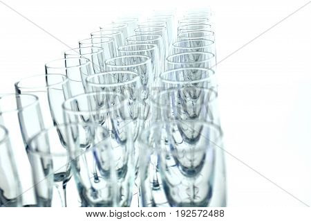 Rows of Empty Wine Glasses on the table