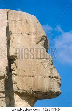 Profile shot of the Famous Sfinx in Cairo, Egypt.