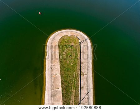Aerial view breakwater at sea, cutwater, pier, groyne mole