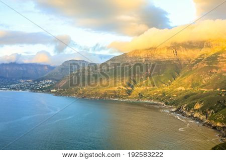 Chapman's Peak Drive at sunset, Cape Town, South Africa, one of the most beautiful streets in the world.
