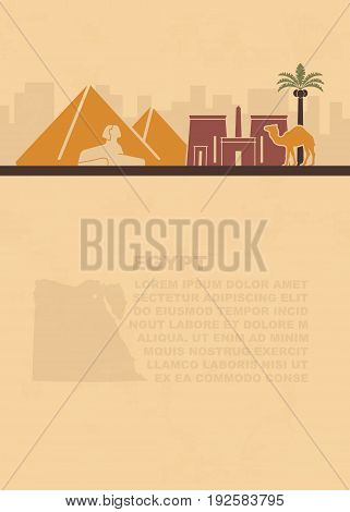 The layout of the leaflets with a map and the sights of Egypt on papyrus with place for your text