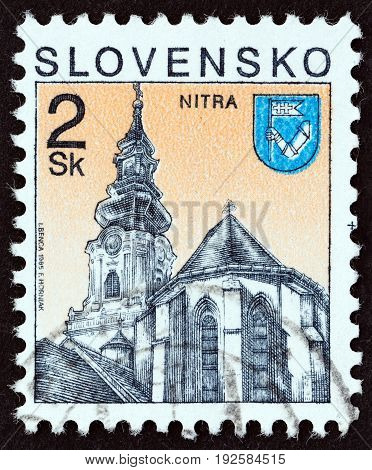 SLOVAKIA - CIRCA 1995: A stamp printed in Slovakia shows St. Emmeram Cathedral, Nitra city, circa 1995.