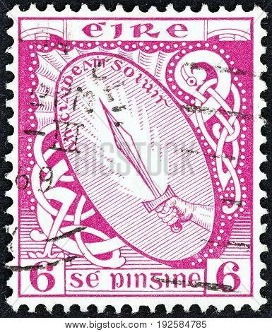IRELAND - CIRCA 1922: A stamp printed in Ireland shows Sword of Light, circa 1922.