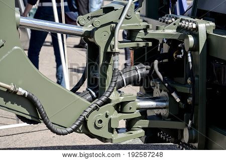Hydraulic coupler close up. war car photo