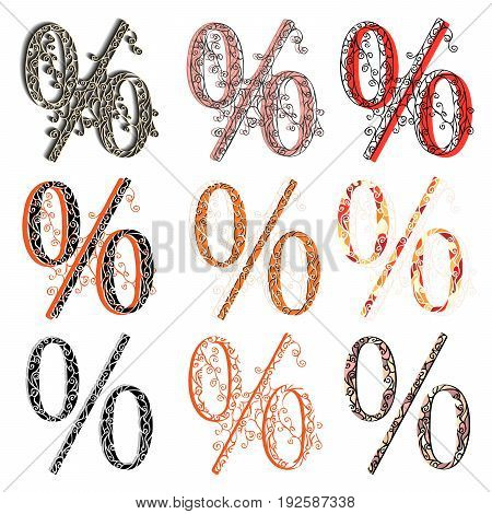 Set of variations fishnet (lace) figures % (Percent sign).