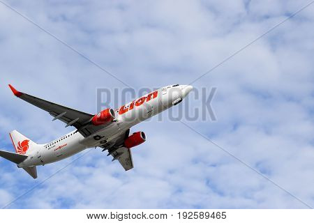 Phuket, Thailand. May 27, 2017. Lion Air Taking Off from Phuket International Airport