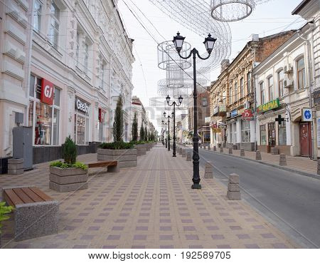 Rostov-on-Don Russia - June 182017: In the morning on the lane Semashko people rush to their business