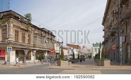 Rostov-on-Don Russia - June 182017: In the morning on the lane Semashko people rush to their business