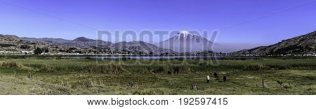 Chimborazo landscape panorama in a sunny day