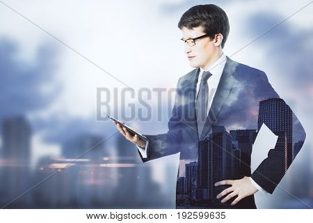 Attractive Man Using Smartphone Multiexposure