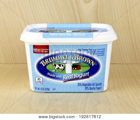 Spencer WisconsinJune 24 2017 Container of Brummel & Brown Spread Brummel & Brown is an American made product